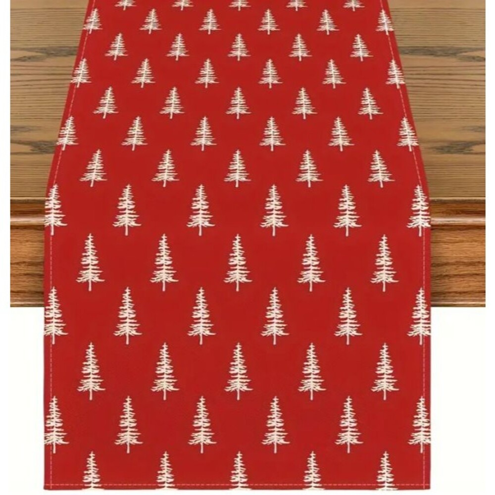 Christmas Table Runner 13x72in Woven Polyester Red Christmas trees - Picture 2 of 2